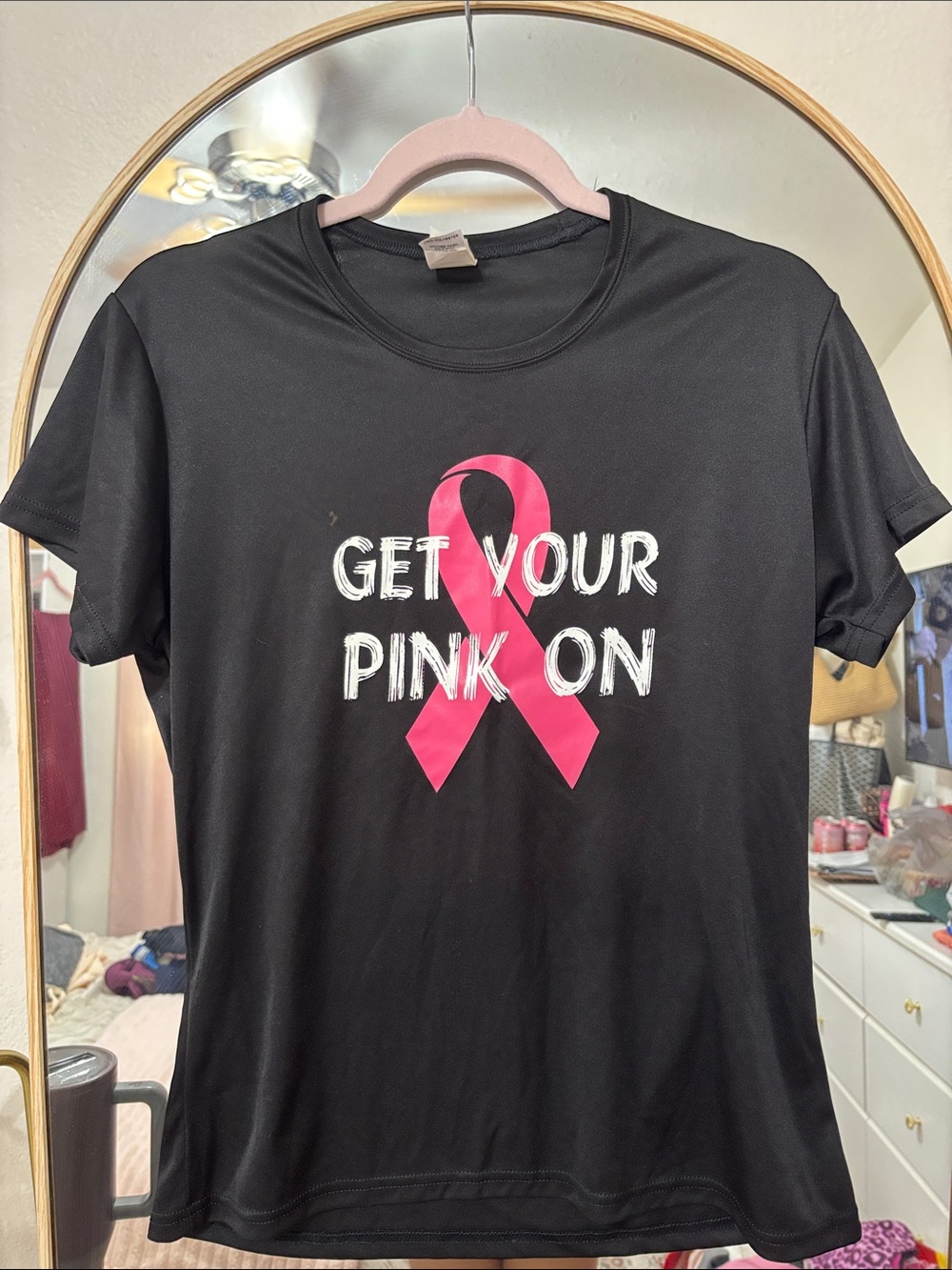 Get Your Pink On Black Tee with Pink Ribbon